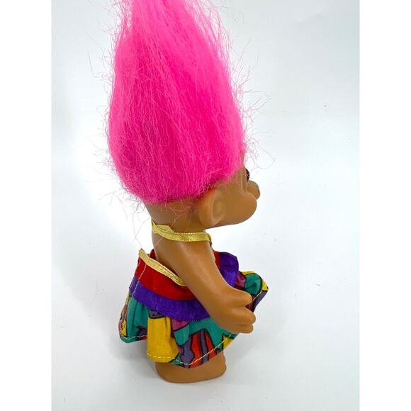 Vintage RUSS Lucky Troll Doll Rainbow Clothes Pink Hair Brown Eyes - Picture 4 of 7